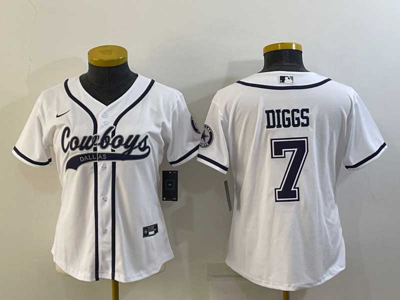 Womens Dallas Cowboys #7 Trevon Diggs White With Patch Cool Base Stitched Baseball Jersey
